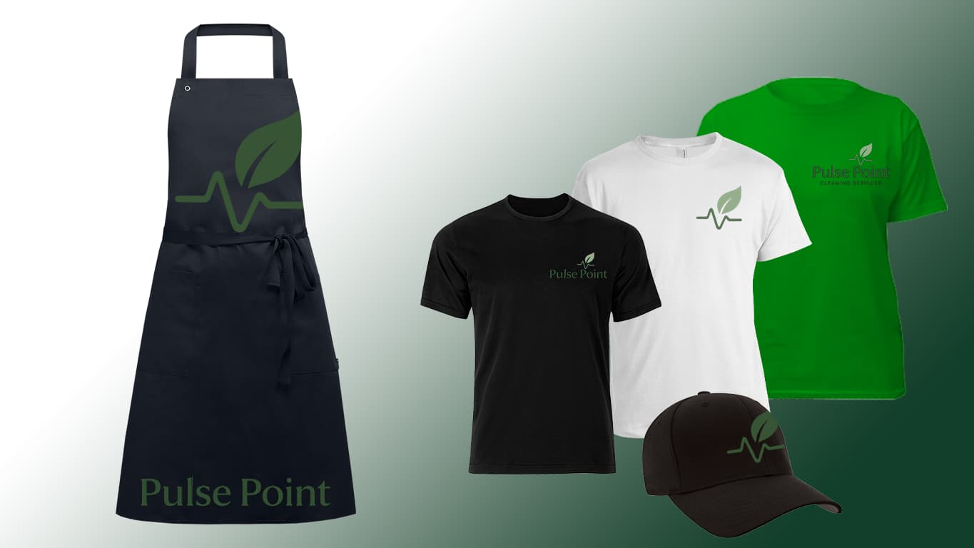 Pulse Point branded cleaning uniform with logo, colors, and professional appearance